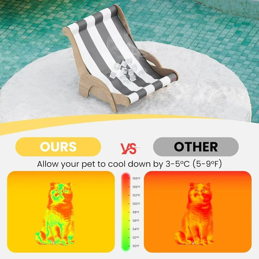 Cooling Cat Hammock Chair with Water Mat, Beach Style Lounger for Large Cats, El